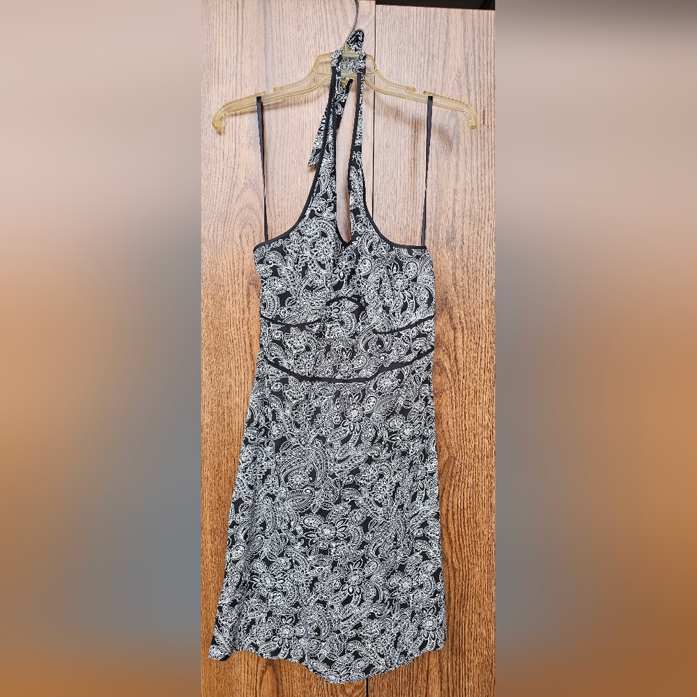 Black and White Paisley Halter Dress
